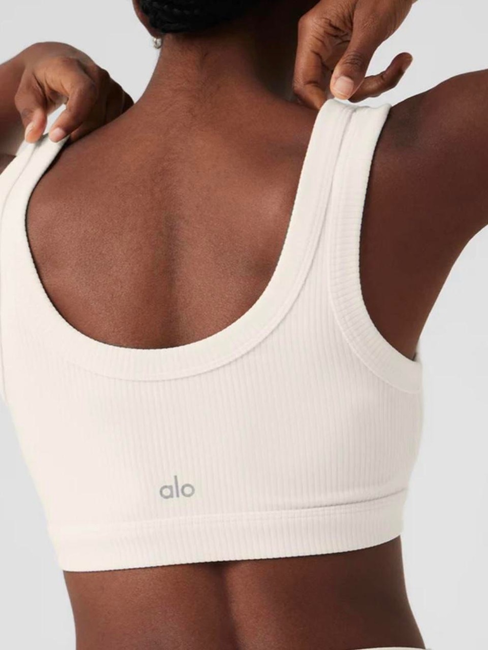 ALO Yoga Ribbed Scoop-Back Bralette in Off-White